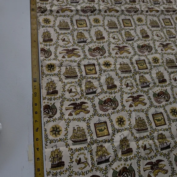 Vintage Nautical Sailboat Fabric – Ships, Anchors & Eagles Dolphin Inn Motif - Picture 5 of 5